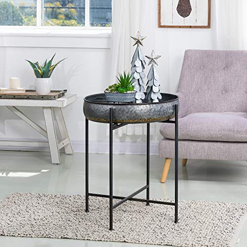 Glitzhome Set of 2 Metal End Table with Removable Galvanized Tray A3478