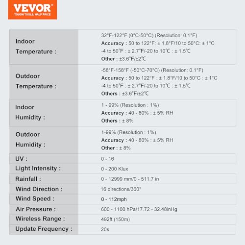 VEVOR YT60234 WiFi Weather Station 7-in-1 with 7.5" Color Display O347106