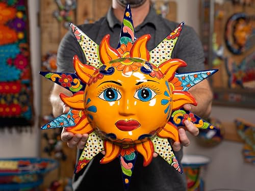 Mexican Talavera Pottery Sun Face Wall Art Handmade Indoor Outdoor Decor R1354