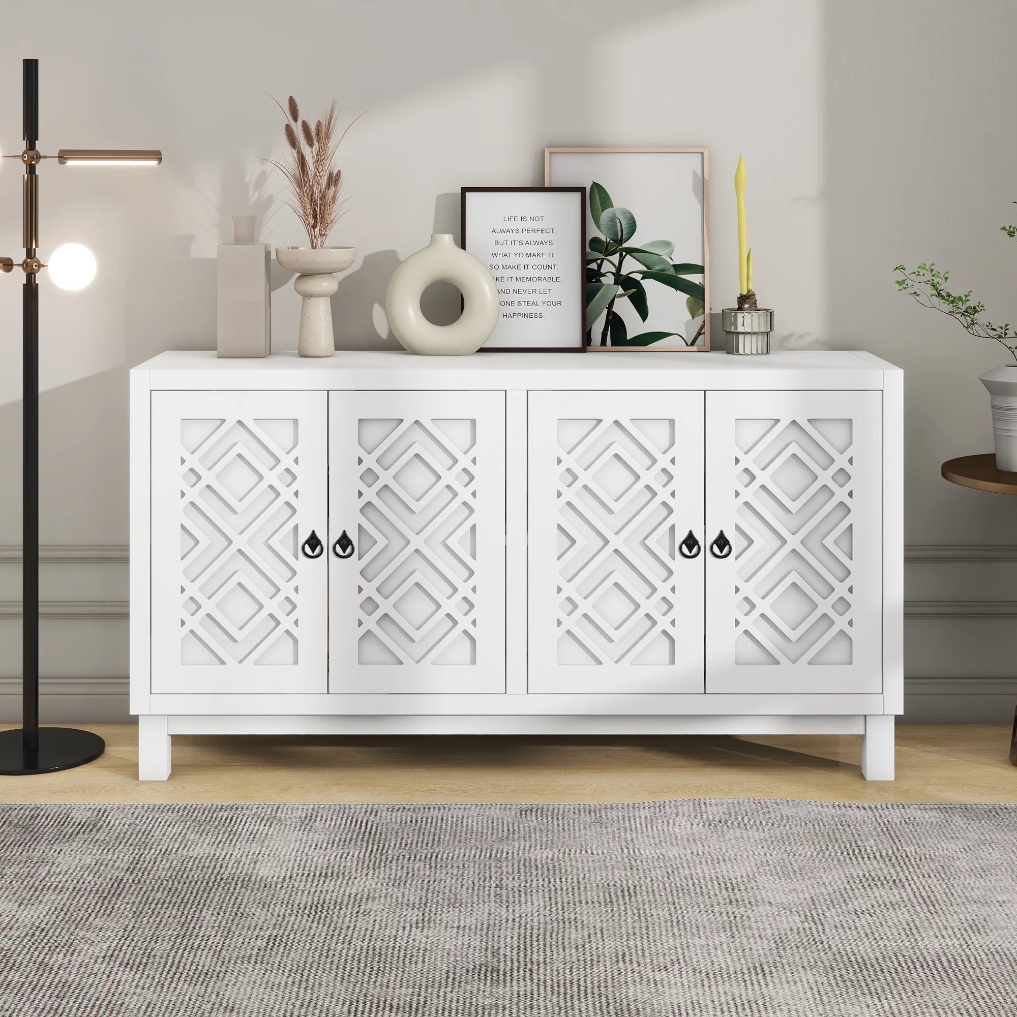 2-Door Storage Cabinet, Buffet Sideboard, Buffet Cabinet, Sideboard Cabinet with Metal Legs and Adjustable Shelves, Multifunctional Cabinet Furniture for Dining Room Living Room Entryway, White