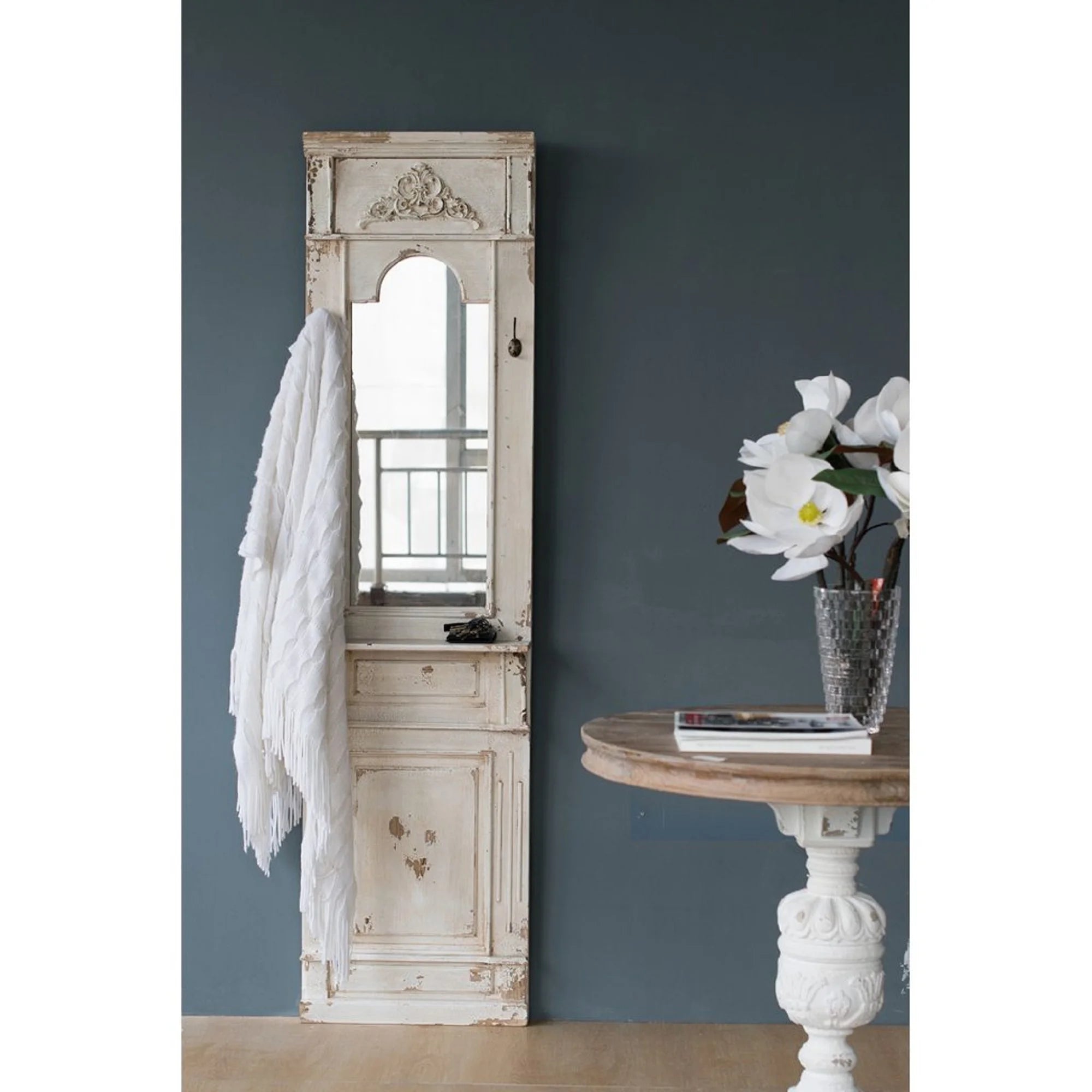 CC Home Furnishings 76" White Distressed Classic Vintage Antique Style Wooden Framed Rectangular