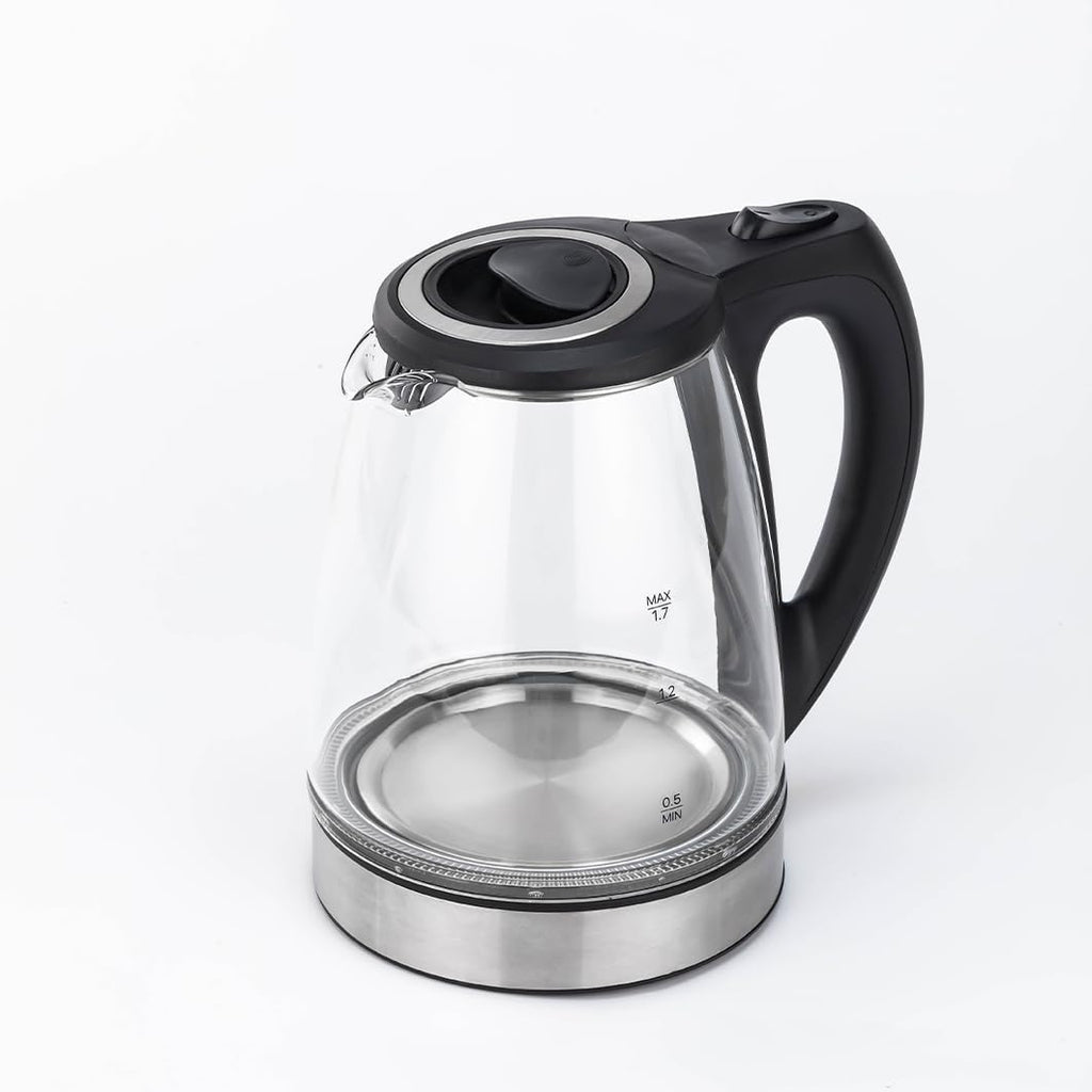 Speed-Boil Electric Kettle For Coffee & Tea - 1.7L Water Boiler 1350W, Borosilicate Glass, Easy Clean Wide Opening, Auto Shut-Off, Cool Touch Handle, LED Light. 360° Rotation, Boil Dry Protection