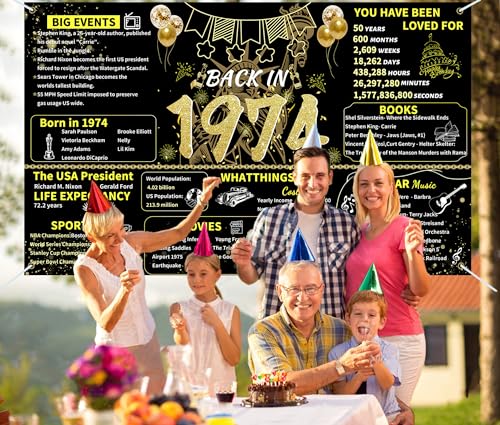 Black Gold 70th Birthday Party Banner for Women Men, Back in 1954 Backdrop D7099