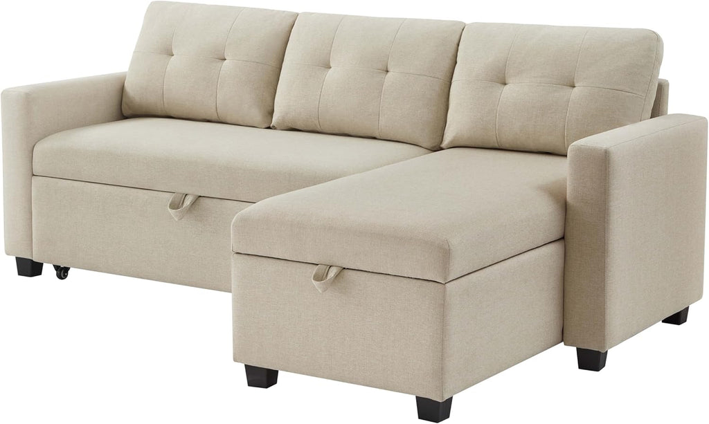 81.5" Convertible Sectional Sofa Sleeper with Storage, Beige E664142