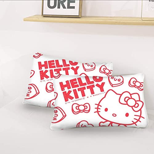 Pink Black Hello Cat Kitty 3pcs Comforter Duvet Cover Set L690