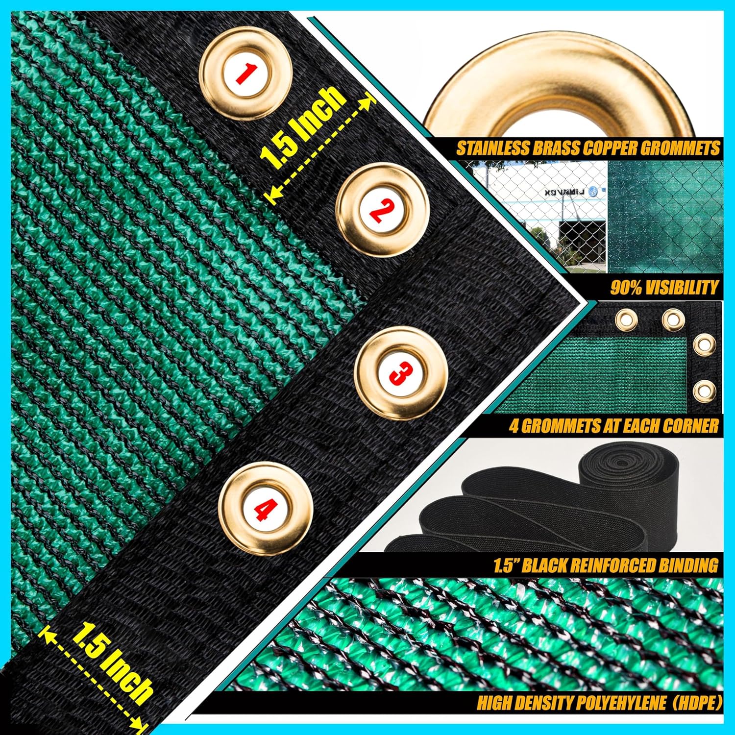 ShadeMart 5' x 50' Green Fence Privacy Screen Windscreen Shade Fabric HDPE with Grommets W92461