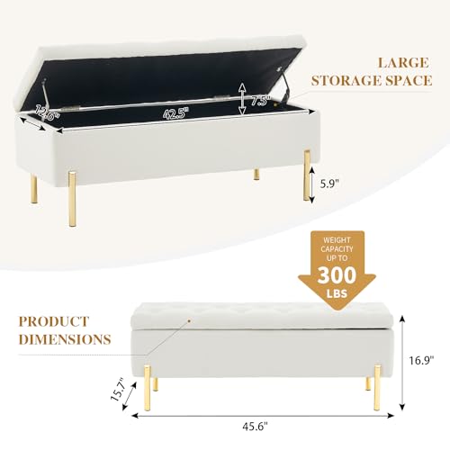 Velvet Storage Bench Ottoman with Soft Close Lid, Grey C5390