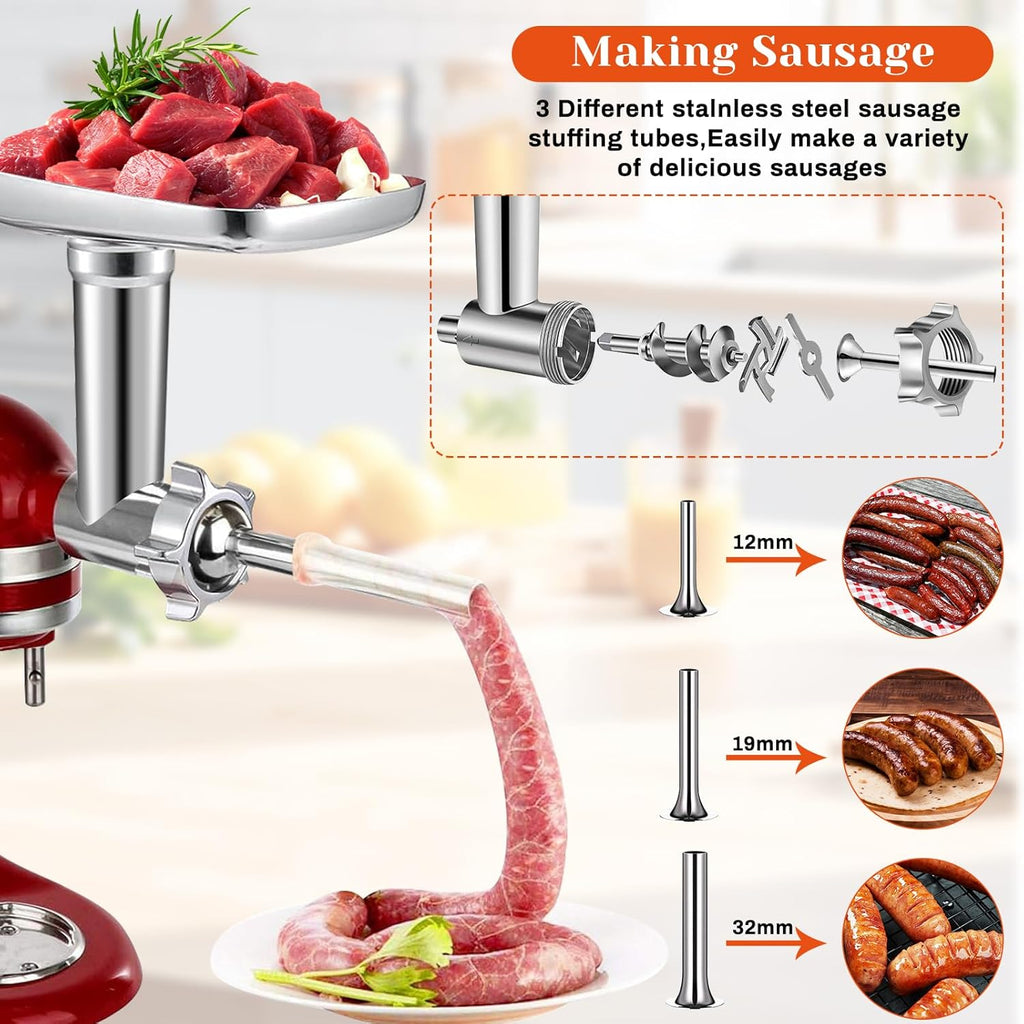 KitchenAid Stand Mixer Meat Grinder Attachment with 4 Plates, Cheese Grater & Sausage Stuffer X369232