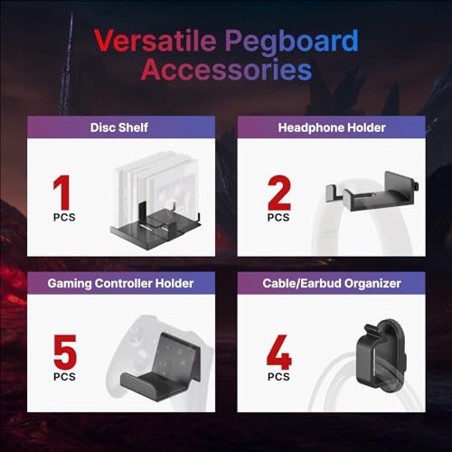 PEGZONE Controller and Headphone Holder Wall Mount, Modular Gaming Pegboard with Accessories, Black & Red R81990