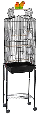 66-Inch Open Top Flight Bird Home Cage for Cockatiel Quaker Parrot Sun Parakeet Green Cheek Conures Finch Budgie Lovebird Parrotlet Canary Finch Pet Bird with Side Nest Doors Removable Rolling Stand