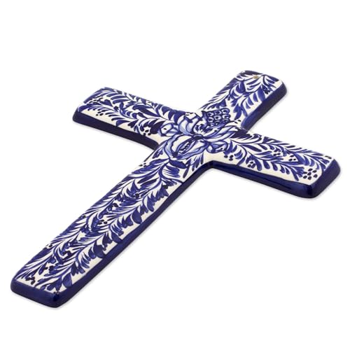 NOVICA Hand Painted Talavera Ceramic Wall Cross, Multicolor V43229