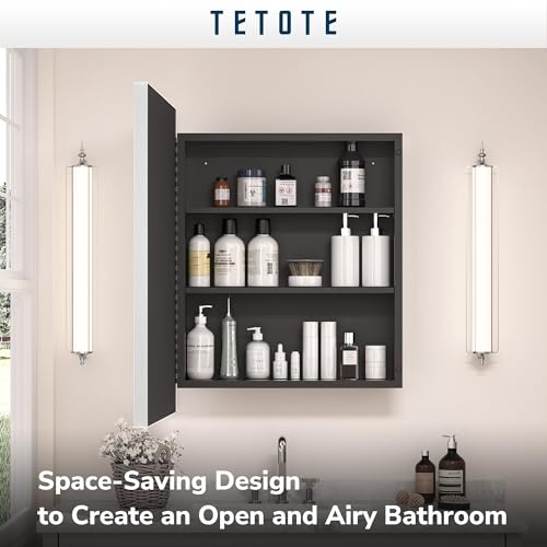 TETOTE 40x30 Inch Silver Framed Bathroom Medicine Cabinet with Mirror Q51273