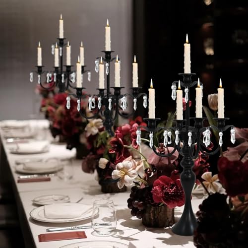 2Pcs 20" Crystal Candelabra Candle Holders for Wedding Centerpiece Decor (Black) O837