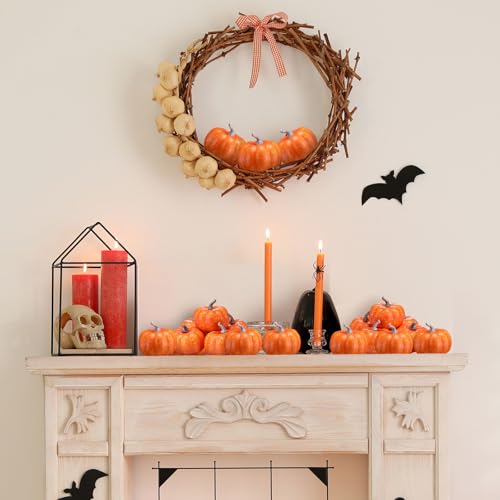 Liliful 50 Pcs 3.15 Inch Artificial Foam Pumpkins for Fall Halloween Decor D78141