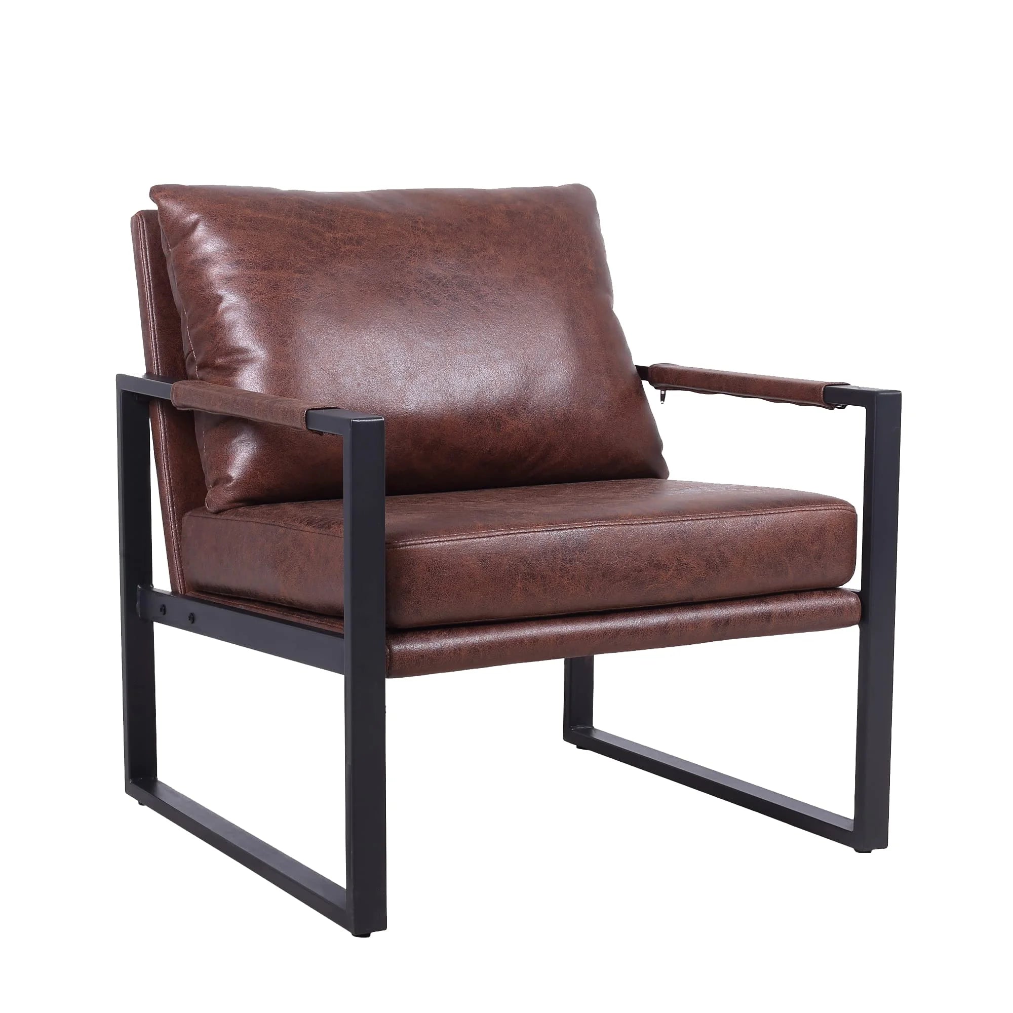 Mid Century Modern Accent Chair Faux Leather with Metal Frame Brown V429301