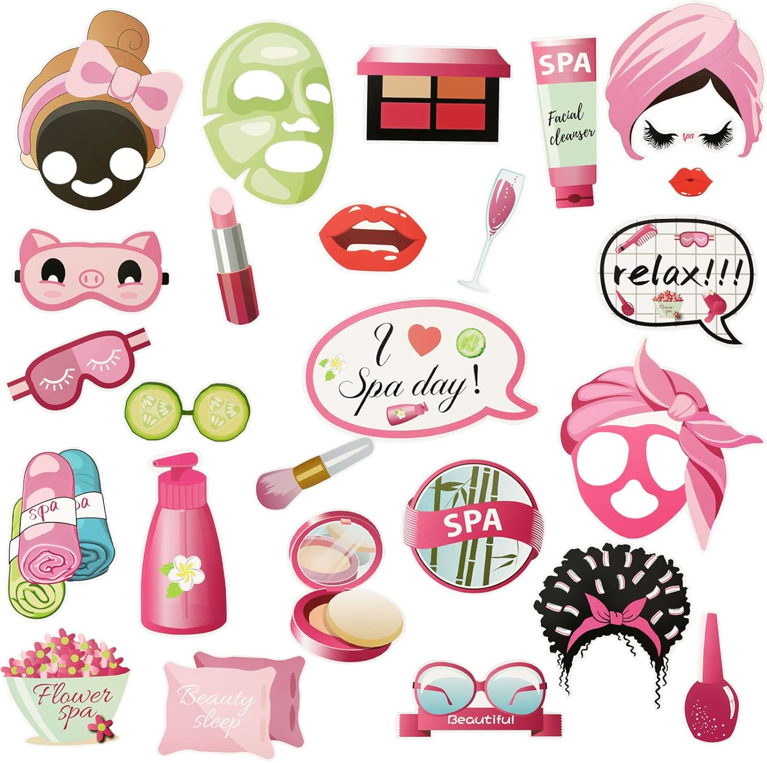 Konsait 26 PCS Spa Party Photo Booth Props for Girls K955284