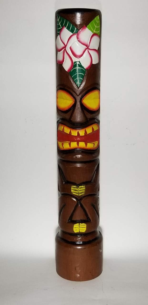 Hand Carved Wood Hibiscus Plumeria Tiki Totem Pole Statue 3 FT R6662