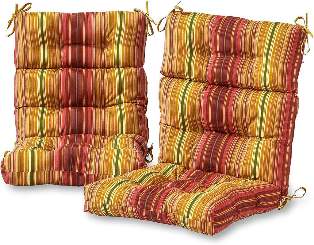 Greendale Home Fashions Outdoor 44 x 22-inch High Back Chair Cushion, Set of 2, Cinnamon Stripe 2 Count