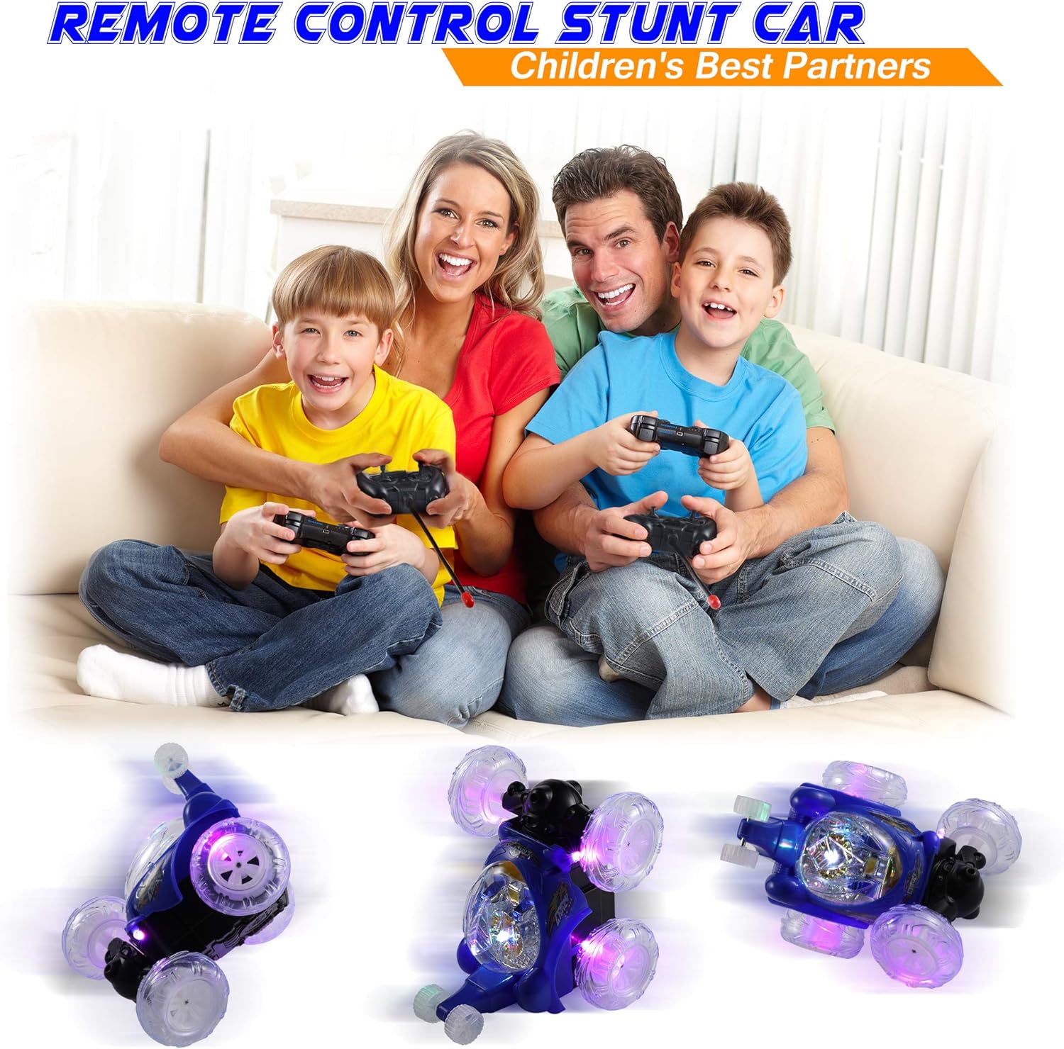 UTTORA Remote Control Car for Kids, 2.4GHz 2 in 1 RC Stunt Car with LED Headlights N8309