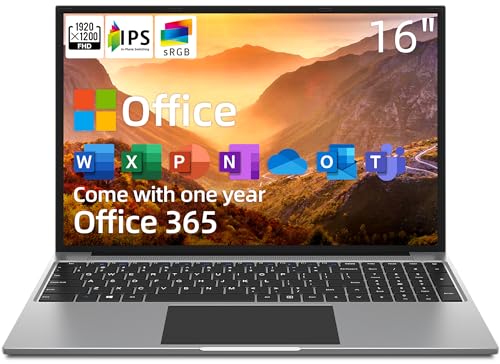 Laptop 16 Inch, 16GB DDR4 512GB SSD, Quad Core N CPU(Up to 2.9GHz), FHD IPS 1920x1200 Display, Notebook Computer with 2.4G+5G WiFi, BT4.0, 38WH Battry, Cooling System, Numeric Keypad, 4 Speakers.