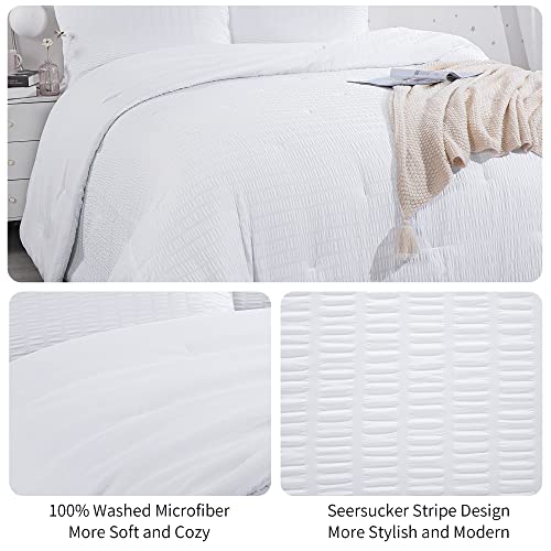 HOMBYS Oversized King Seersucker Comforter Set 128x120, White, 3 Piece D1747