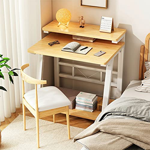 30 Inch Computer Desk with Monitor Stand and Storage Shelves, Oak N464
