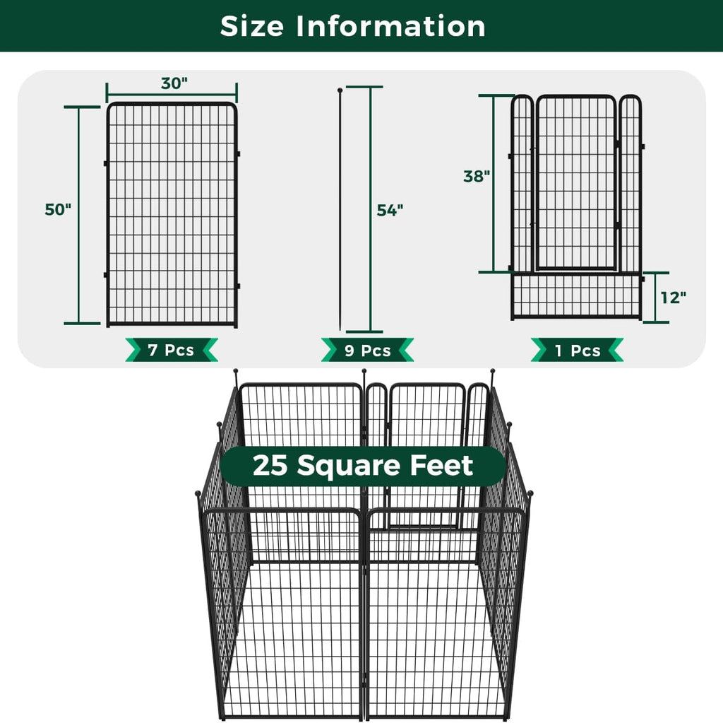 FXW Decorative Garden Metal Fence Barrier, 7 Panels with Gate, Black E139044