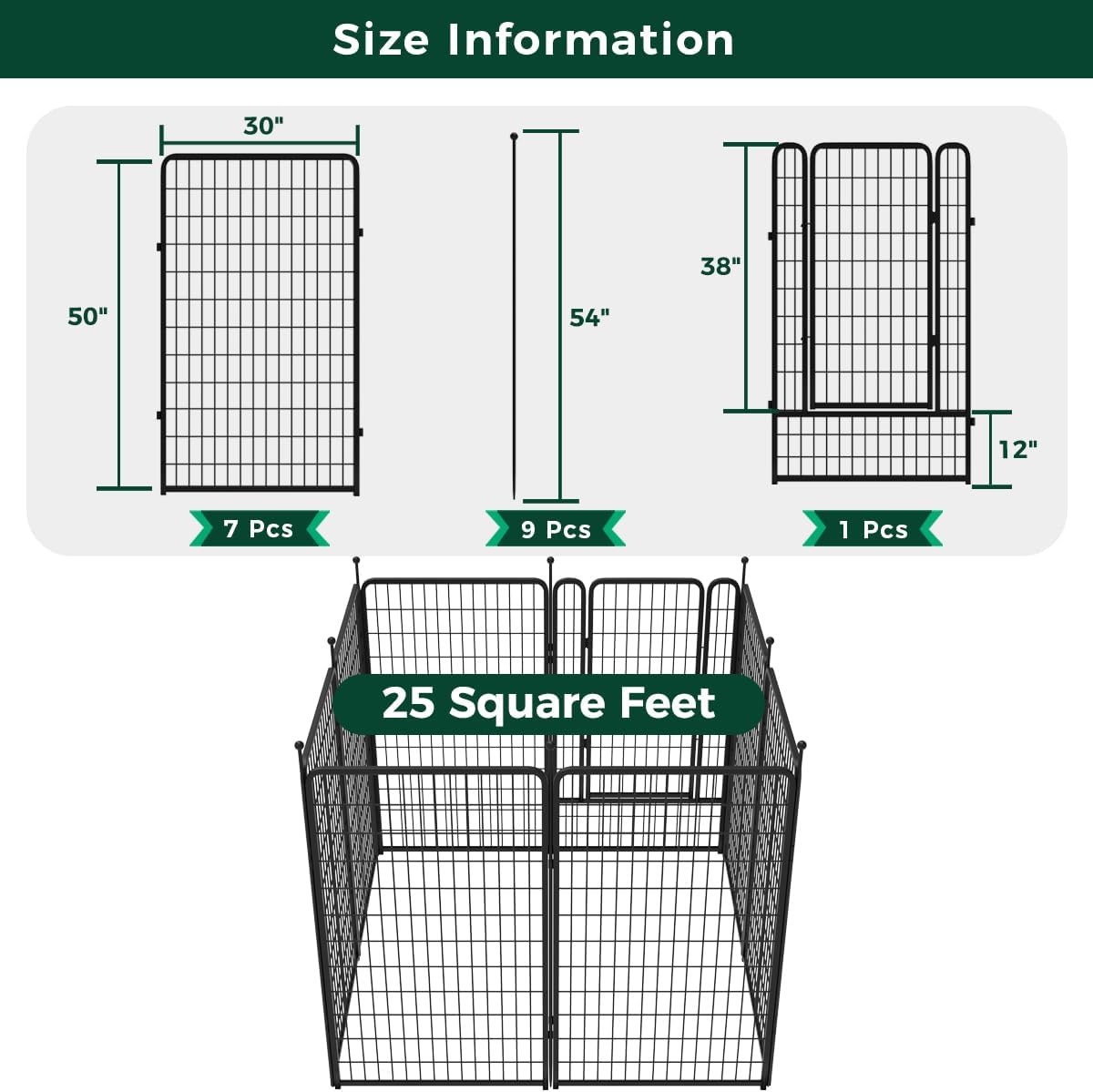 FXW Decorative Garden Metal Fence Barrier, 7 Panels with Gate, Black E139044