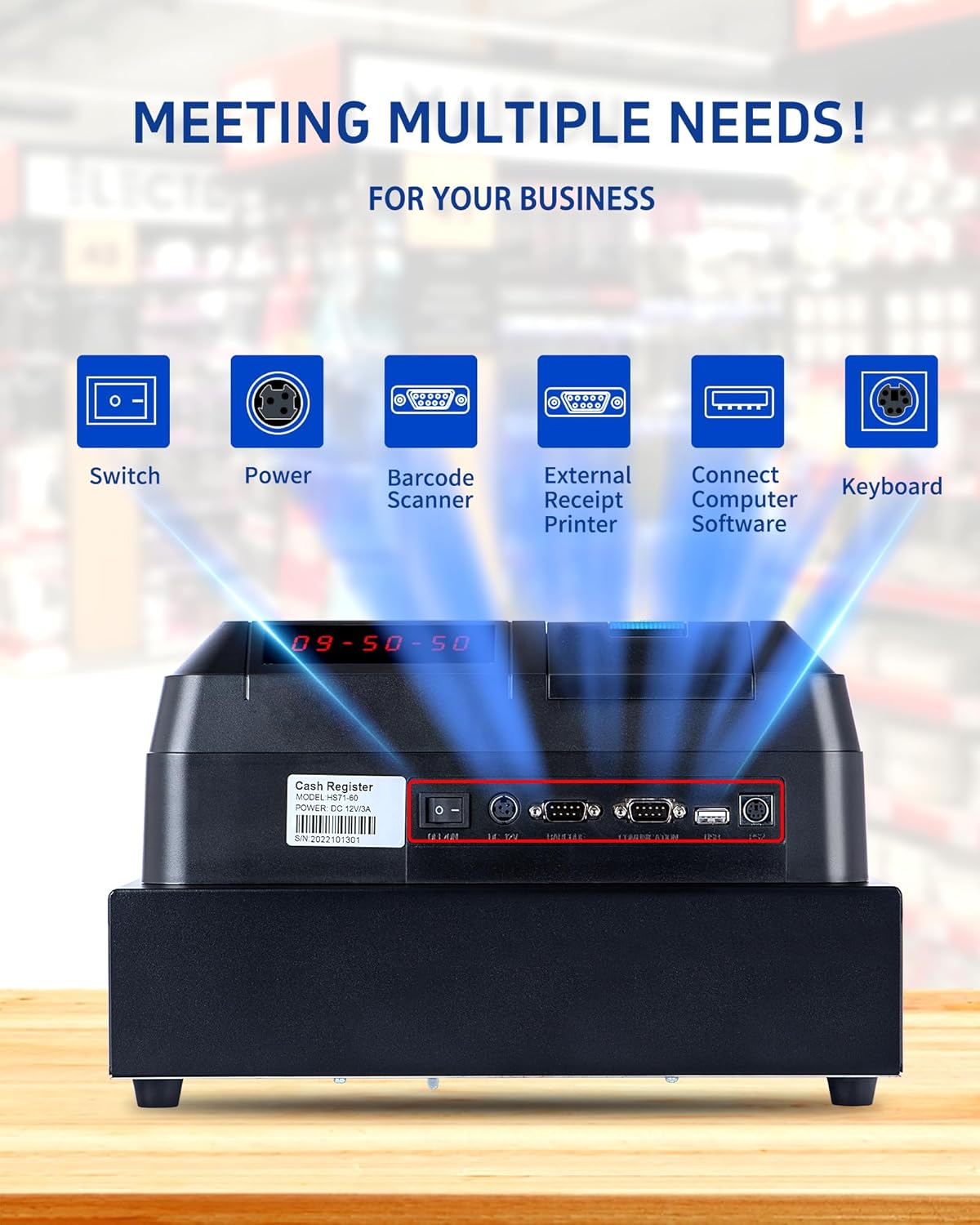 Cash Register with Cash Drawer and Built-In Receipt Printer for Small Business U8126
