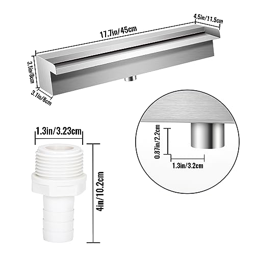 Stainless Steel Rectangular Pool Waterfall Spillway with Pipe Connector, 17.7 Inch X384093