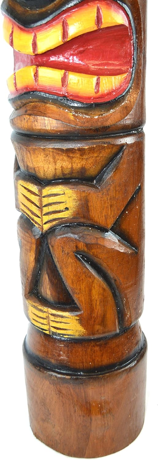 Hand Carved Wood Hibiscus Plumeria Tiki Totem Pole Statue 3 FT R6662