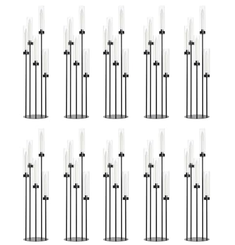 Matte Black 5 Arm Candelabra with Acrylic Shades for Table Centerpiece W6999