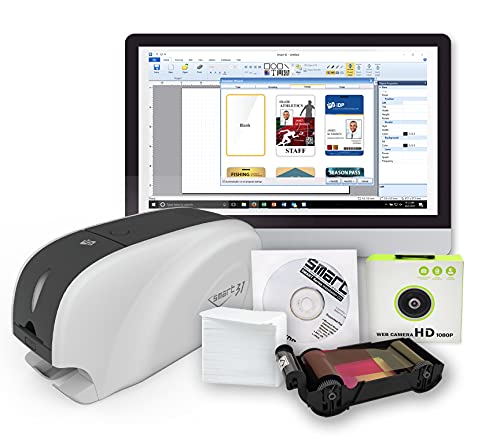IDP SMART-21S ID Card Simplex Printer Bundle with PC Only Software, USB Camera, 100 Print YMCKO Color Ribbon, and 100 PVC Cards