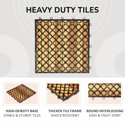 Interlocking Acacia Wood Deck Tiles 12"x12" (10PCS) for Indoor Outdoor Patio A2520