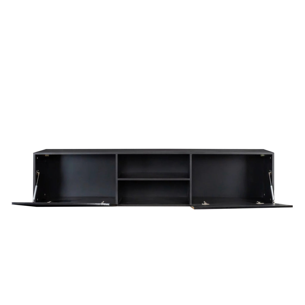 Floating TV Stand with Shelf and Clamshell Doors, High Gloss B46123