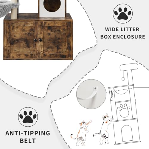 57.5-Inch Cat Tree with Litter Box Enclosure, Oak Brown D61275