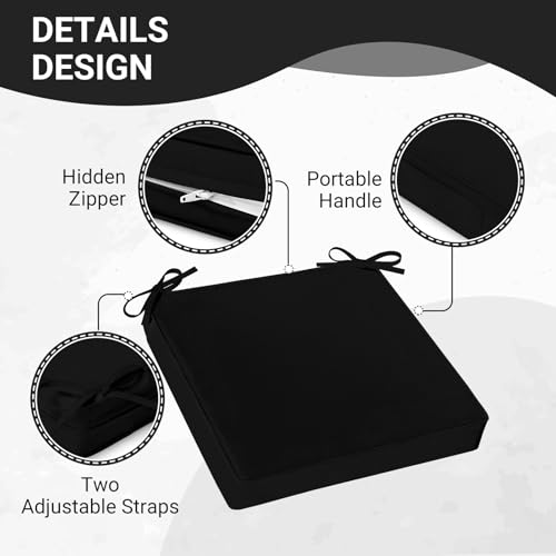 downluxe Waterproof Outdoor Chair Cushions Set of 4, 19" x 19" x 3", Black O202