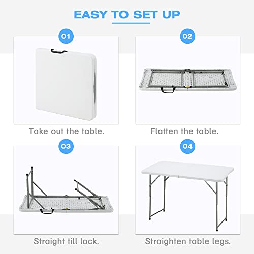 EROMMY Folding Picnic Table, 4ft Portable Plastic with Adjustable Height C1673