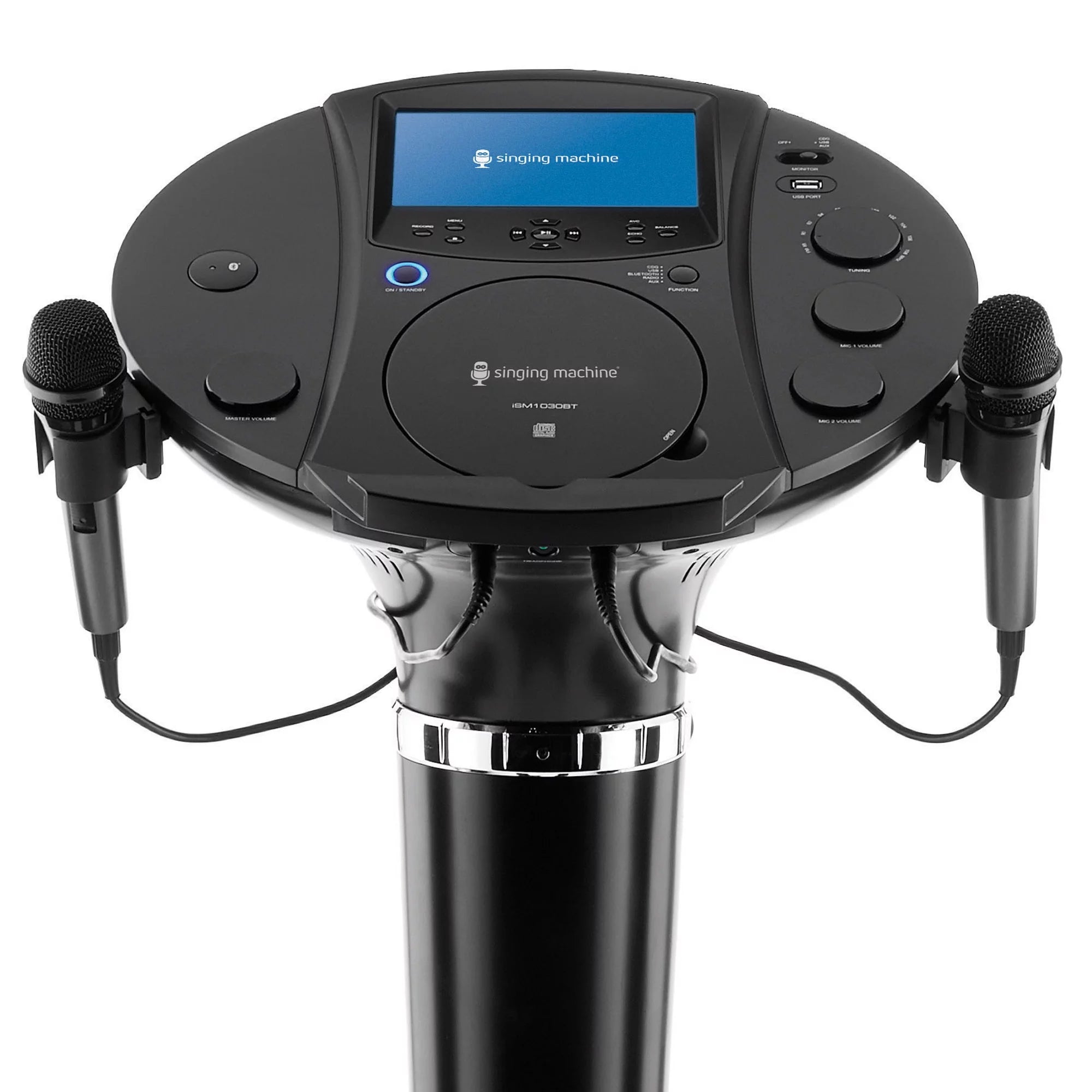 Singing Machine ISM1030BT Bluetooth Karaoke System with 7" LCD Monitor and 2 Mics, Black B934