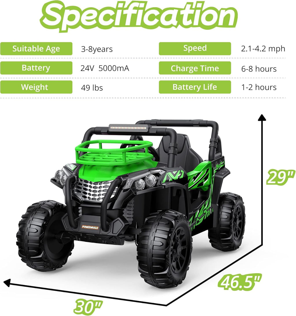 24V Kids Ride On UTV 4WD Electric Car with Remote Control, Green R981