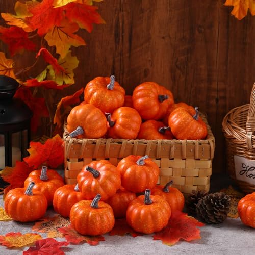 Liliful 50 Pcs 3.15 Inch Artificial Foam Pumpkins for Fall Halloween Decor D78141