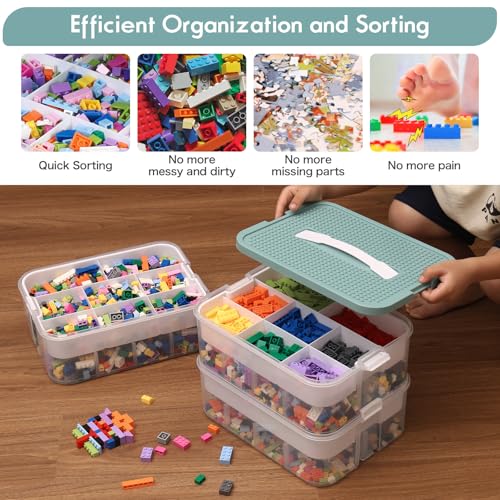 Douorgan Toy Storage Organizer with Compartments and Lid (Blue, 1 Layer) N535315
