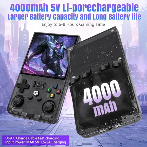 R36Max Handheld Game Console, 4.0 Inch IPS, 64GB, 4000mAh, New Black Y517