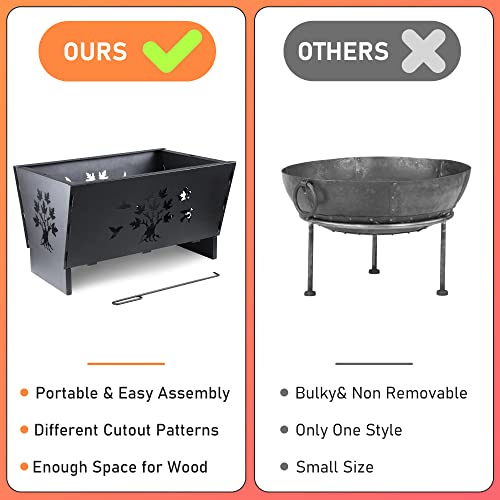 28 Inch Rectangle Cast Iron Fire Pit for Patio with Fire Poker and Metal Grate N429194