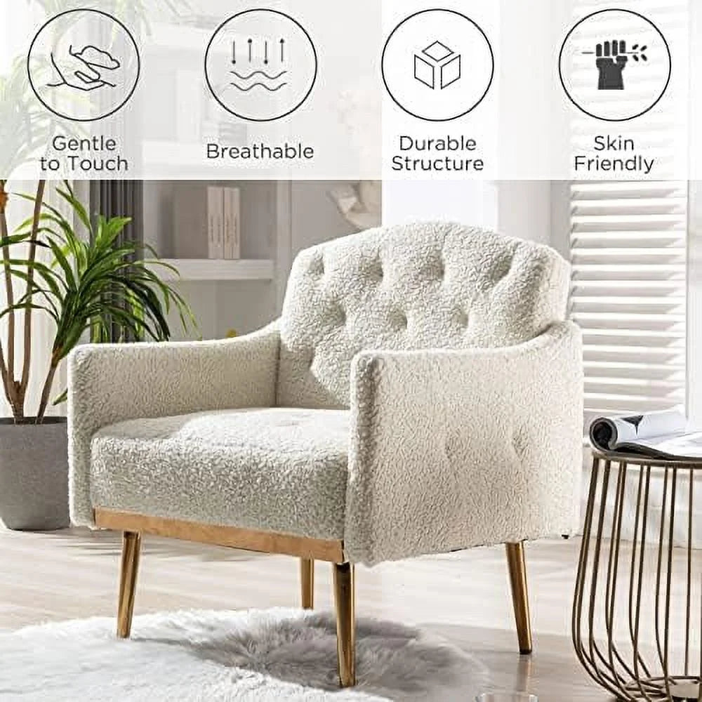 HOOMHIBIU Modern Velvet Accent Chair with Rose Golden Metal Legs for Living Room, Pink N9541
