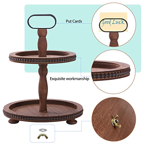Urban Deco Wooden Two Tiered Serving Tray with Metal Handle, Dark Brown J2052
