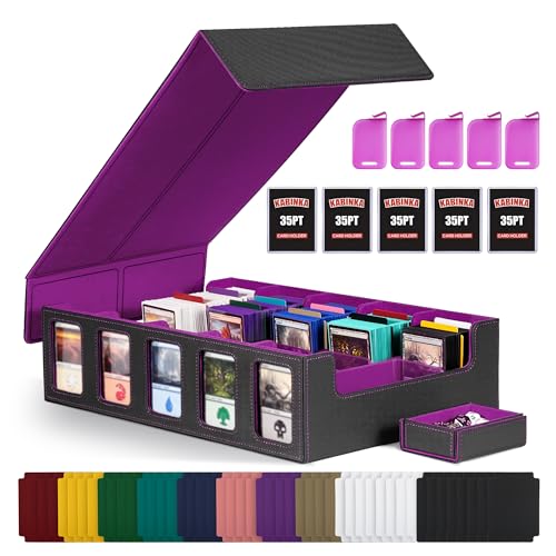 Trading Card Storage Box with Commander Display, 5-Row Deck Case, Black Purple B7043