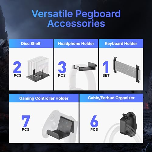 PEGZONE Controller and Headphone Holder Wall Mount, Modular Gaming Pegboard with Accessories, Black & Red R81990