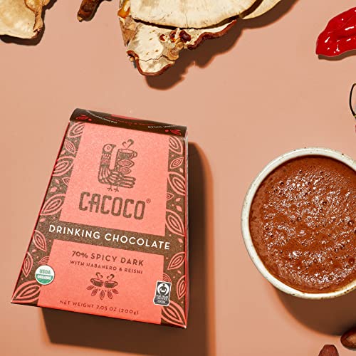 70% Spicy Dark Drinking Chocolate - Organic Hot Cacao by CACOCO, 7.05 oz N8240