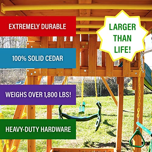 Fantasy Tree House Cedar Wood Swing Set with Built-in Clubhouse and Wave Slide K596052